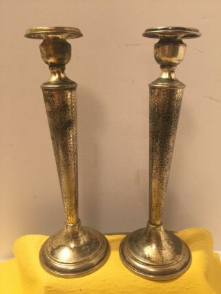 Antique Arts And Crafts Movement Silver Pair Call Candle Sticks￼