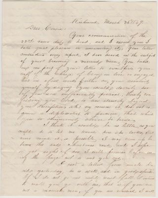 1849 Richmond Va Letter From Slave Auctioneer Albert C.  Pulliam - Good Content
