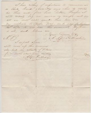 1849 RICHMOND VA LETTER From SLAVE AUCTIONEER ALBERT C.  PULLIAM - GOOD CONTENT 3