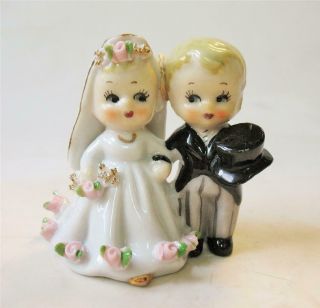 Vintage Small Lefton Bride & Groom Bell Wedding Cake Topper Figurine 8947 Japan