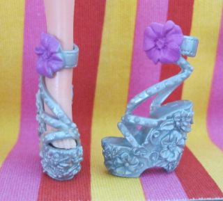 2000s Rare Barbie Doll Pink/silver Flower Wrap Wedge Sandals - Fits Classic Foot
