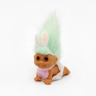 Russ 2 " Crawling Baby Troll Doll - Diaper Bib And Easter Bunny Rabbit Ears