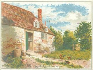 Victorian Greeting Card Xmas Verse Cottage House Raphael Tuck & Sons