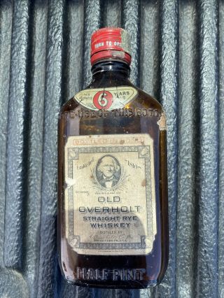 Vintage Old Overholt 100 Proof Straight Rye Whiskey 1/2 Pint Bottle - Empty