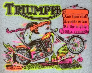 Vintage Roach Studios 1968 Triumph Motorcycle Iron On Transfer Dayglo