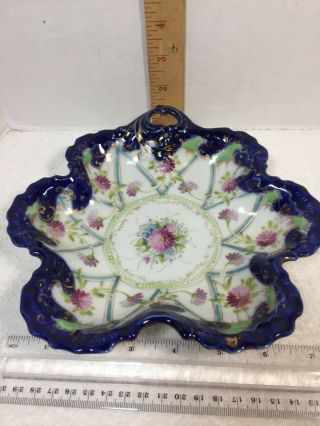 Vintage Antique Hand - Painted Dish Nippon Cobalt Blue & Gold With Handle