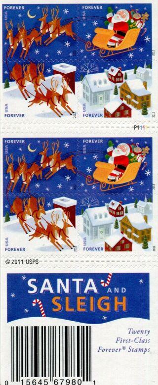 Us 4712 - 4715 (4715b),  2012 Christmas: Santa & Sleigh,  Booklet Pane Mnh