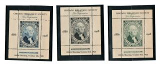 3 Different Souvenir Stamps Or Labels 1928 Chicago Philatelic Society 1000th An.