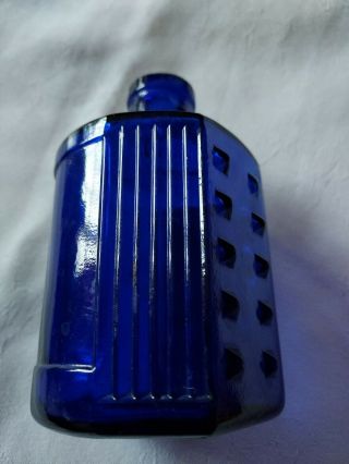 Rare Shaped Antique Blue Glass Bottle,  11.  5cm Tall,  7cm Dia