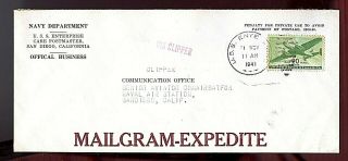 Uss Enterprise Cv - 6 - 10 Official Penalty - Clipper Mail - Nov 1941