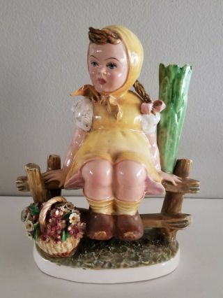 Vintage Signed C Mollica Italian Porcelain Girl on Fence Statue Figurine Vase 2
