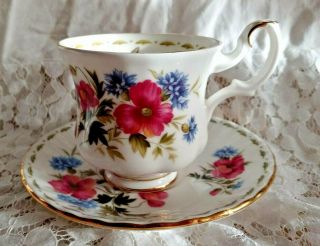 Vintage Royal Albert Poppy " English Bone China Tea Cup & Saucer/august On Inside