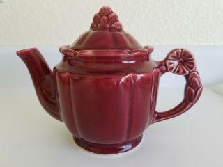 Vintage Shawnee Pottery Tea Pot - " Drape " - 4 Cup - Burgundy