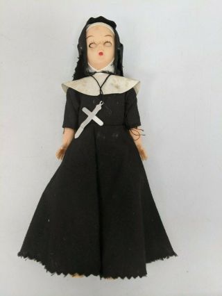 Vintage Plastic Nun Doll With Crucifix And Open/close Eyes 18cm Sh