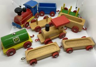 Vintage Wooden Toy Train Heros West Germany ? Two Locomotives & Rolling Stock Bp
