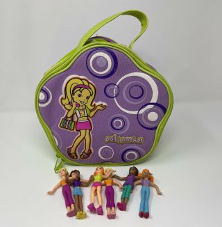 Polly Pocket 2003 Zippered Carrying Case Bag Tara Purple Green W/ 6 Figures