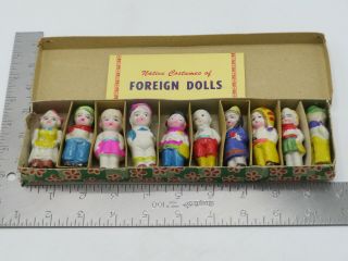 Vintage Set Of 10 Bisque Dolls Ceramic Japan " Native Costumes Foreign Dolls " P6