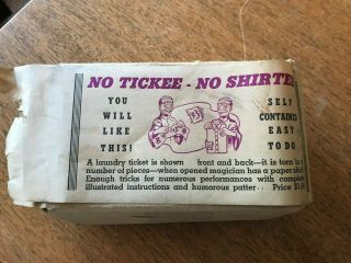 Vintage No Tickee - No Shirtee Magic Trick W/box,  Label & 10 Tickets 1940 