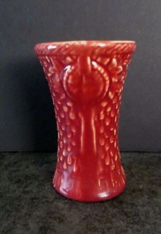 Vintage Mccoy Pottery Unmarked Vase 5 " Maroon Burgundy Basket Weave