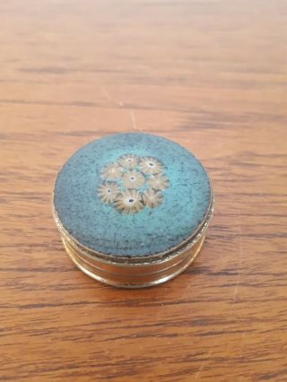 Vintage Antique Brass And Cermaic Pill Box