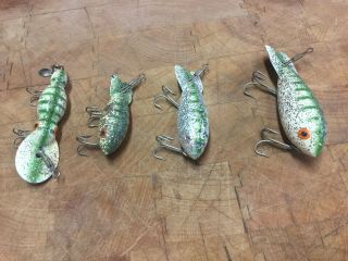 4 Vintage Wood Bomber Lure Christmas Tree Color 3 Unfished 1 Waterdog Bass Bait