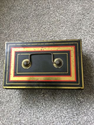 Antique Vintage Metal Tin Cash Money Box With Coin Tray Double Lever Lock