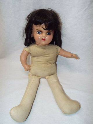 Antique 22 " Composition Doll Molded Hair Cloth Body Painted Blue Eyes Wee 3 Wig
