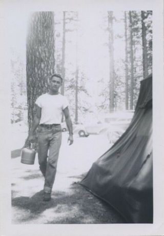 Vintage Photo.  Male Camper W/ Cooler.  Gay Interest.