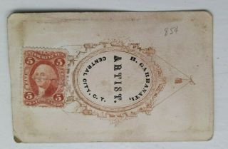 1860`s Antique United States Entertainer photo with 1863 3 cents stamp on back 2