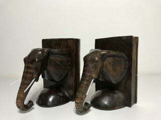 Wooden Carved Elephant Bookends Antique Woodenware Vintage