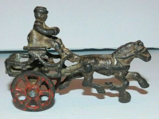 Neat Vintage Cast Iron Toy Horse,  Cart And Rider