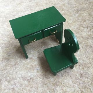 Vintage Sylvanian Families Epoch Dressing Table Chair Green Boxed Tomy 1980s 2