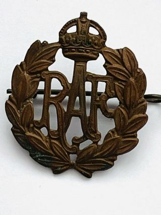 Vintage Ww2 King’s Crown Military Raf Royal Air Force 2 Back Lugs Cap Badge