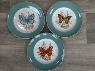Purbeck Ceramics Swanage.  3 Butterfly Plates.  Different Designs.  Vintage.  22.  2cm