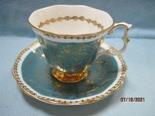 Gorgeous Royal Albert Teal Blue & Gold Buckingham Series Cup & Saucer