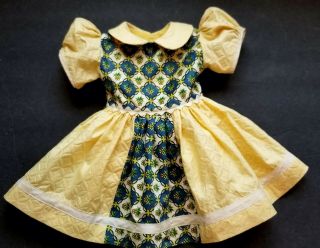 Vintage Factory Made Yellow And Green Doll Dress Fits 20 22 " Hard Plastic Dolls