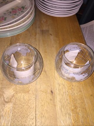 2 Vintage Nestle Nescafe Glass World Globe Tea Light Candle Holders 4 "