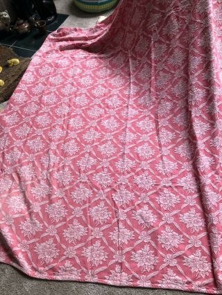 Vintage Pink And White Flowered Bedspread,  78 X 92 Inches