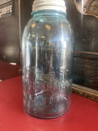 Vintage Atlas Strong Shoulder Blue Mason Canning Jar Half Gallon W/ Zinc Lid