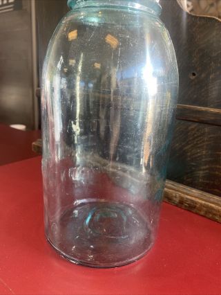 Vintage Atlas Strong Shoulder Blue Mason Canning Jar Half Gallon w/ Zinc Lid 2