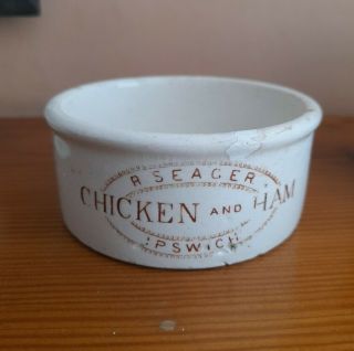 Victorian.  Potted Chicken & Ham Pot.  R.  Seager.  Ipswich