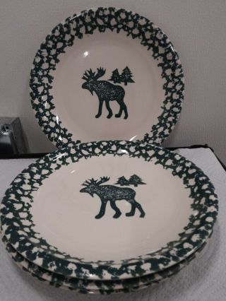 4 Folk Craft Moose Country 10.  5 " Dinner Plates Tienshsan Green Moose Trees