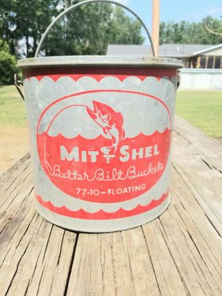 Vintage Mit - Shel Better Bilt 77 - 10 Floating Galvanized Metal Minnow Bait Bucket