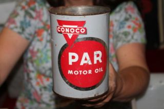 Vintage Conoco Par Motor Oil 1 Quart Metal Can Gas Station Sign