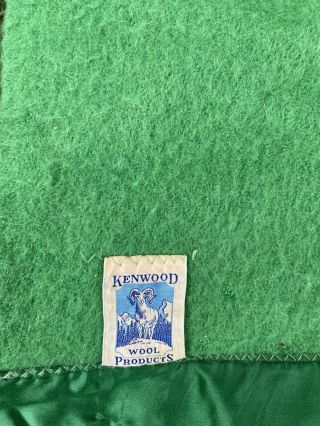 Vintage Kenwood Ramcrest Wool Blanket Green Satin Trim 67 X78 Inches 2