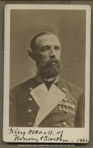 Vintage Sweden Norway Royalty King Oscar Ii Cdv Photograph C.  1882