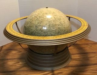 Rare Antique Weber Costello 12” Moon Globe,  Lunar Globe Metal Table Stand
