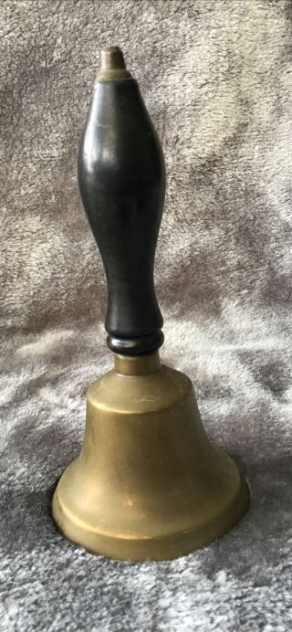Vintage Possible Antique Brass With Wooden Handle School Bell 6” Tall