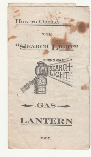 Search Light Gas Lantern Bridgeport Brass Co Bracket Instructions Vintage 1907