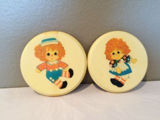 Collectible Vintage Raggedy Ann And Andy Hand Painted Wood Wall Plaques Felt Bk